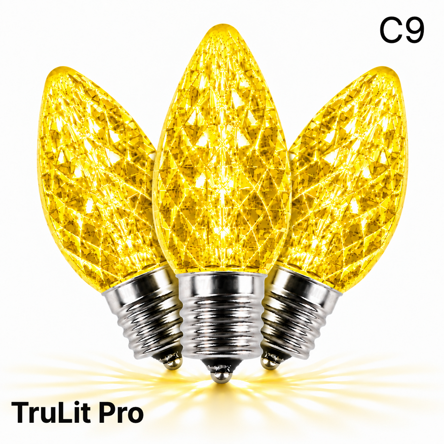 Yellow LED C9 - TruLit Pro Faceted Bulb - Steady Yellow