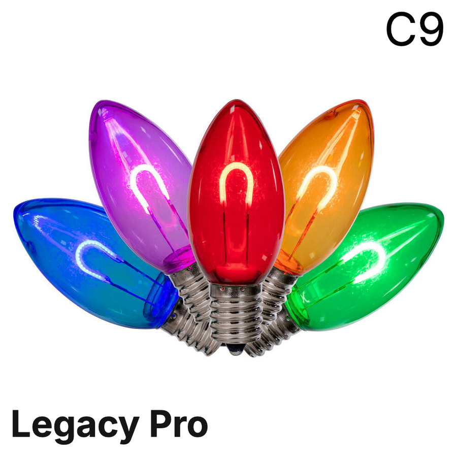 MULTI-R/G/B/A/PL LED C9 - Smooth Arched Filament Bulb Multi Color- Straight