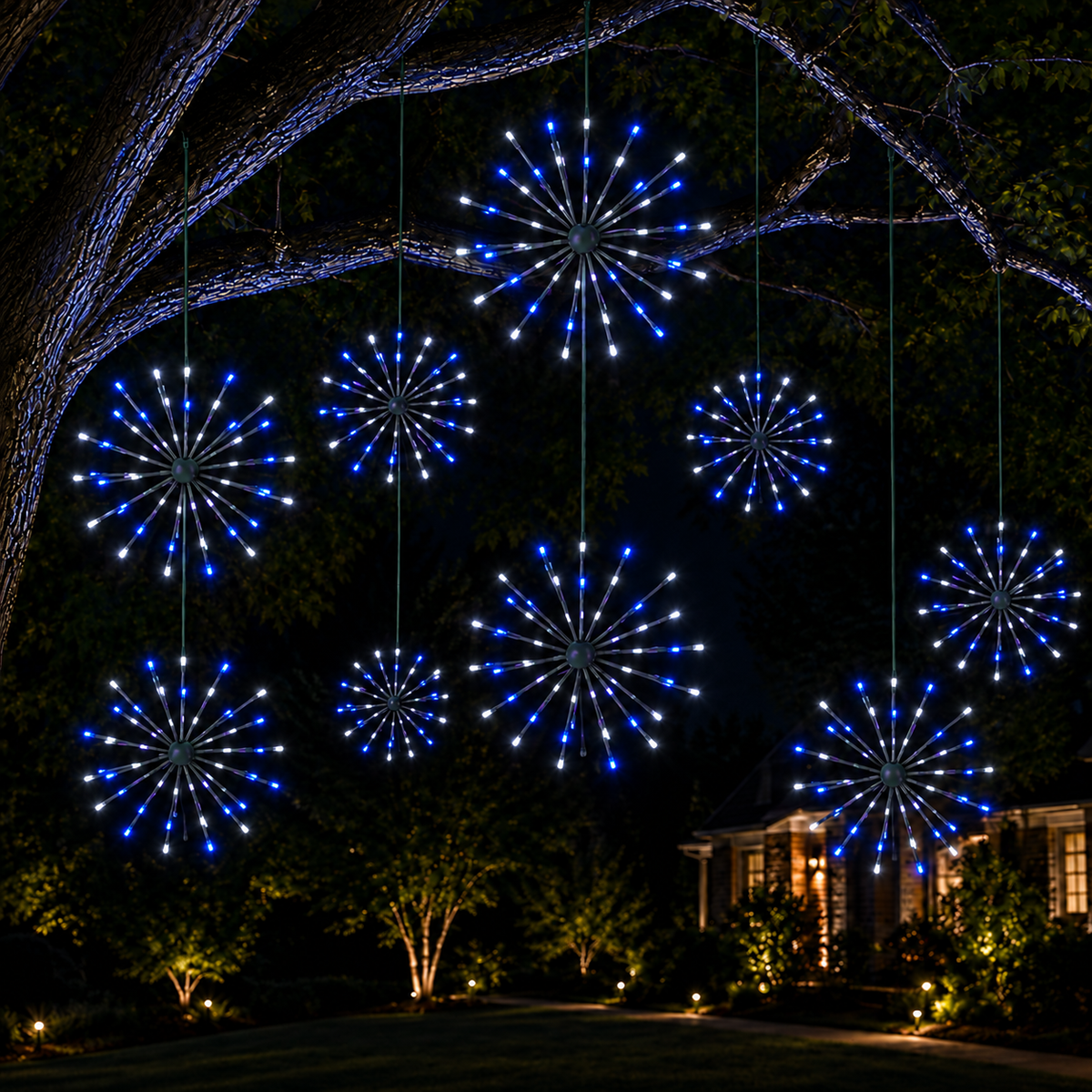 24" Blue/Pure White LED Spritzer - Twinkle - Green Frame — view 2