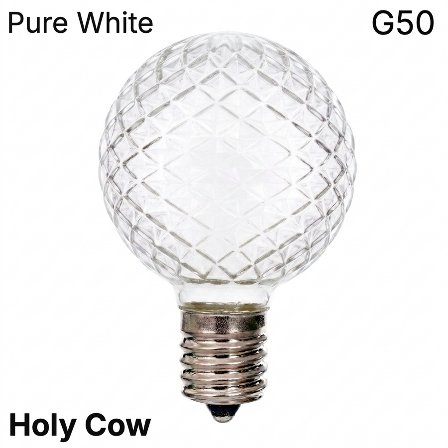 LED G50 Faceted Bulb - PURE WHITE Pure White