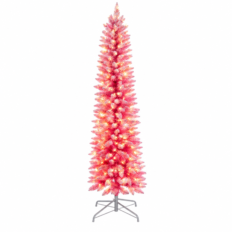 6.5' Designer Flocked Christmas Tree - Pink - Prelit