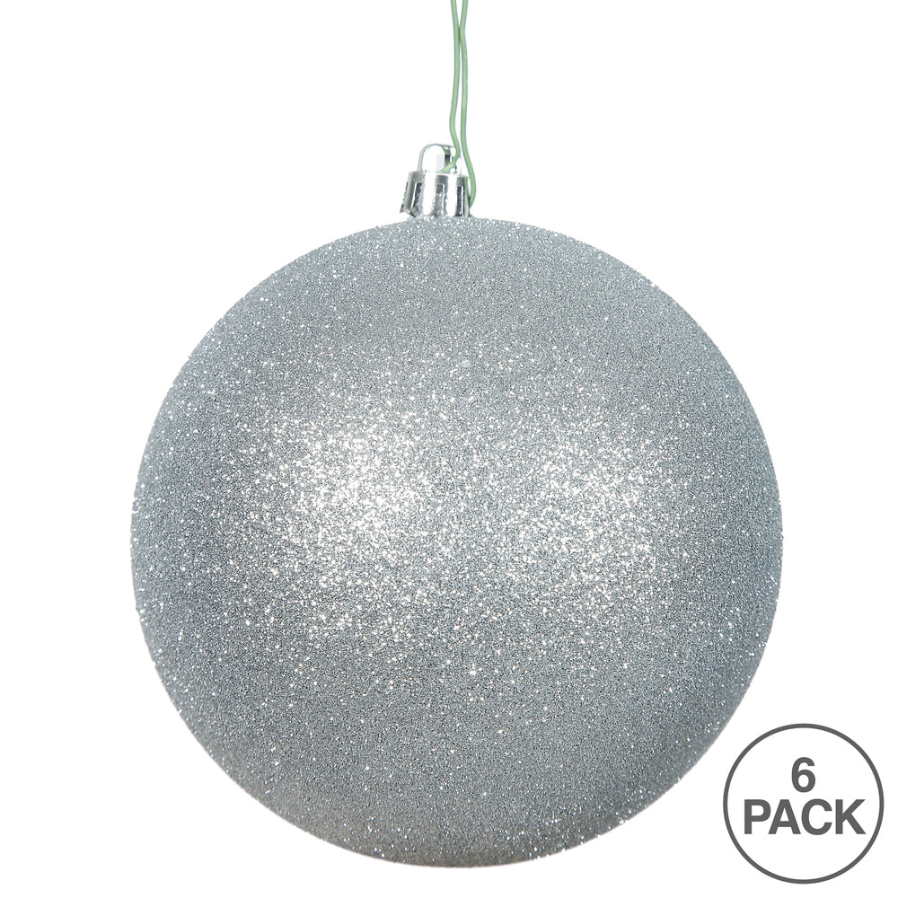 4" Shatterproof Ball Ornament - Silver - Glitter - UV Treated - Bag of 6 — view 4