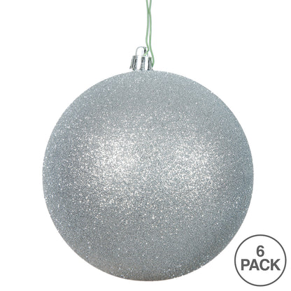 4" Shatterproof Ball Ornament - Silver - Glitter - UV Treated - Bag of 6 — view 4