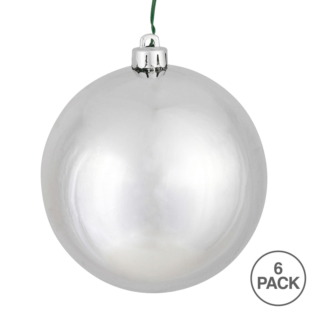 4" Shatterproof Ball Ornament - Silver - Shiny - UV Treated - Bag of 6 — view 4