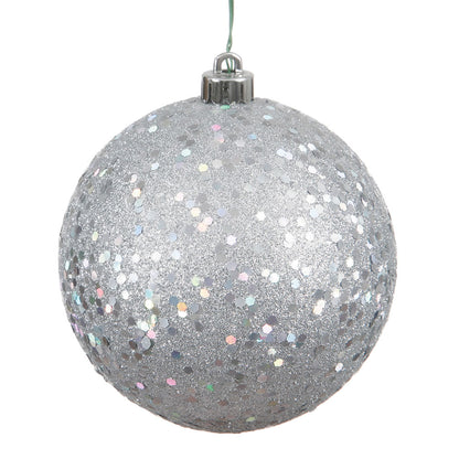 4" Shatterproof Ball Ornament - Silver - Sequin - UV Treated - Bag of 6 — view 1