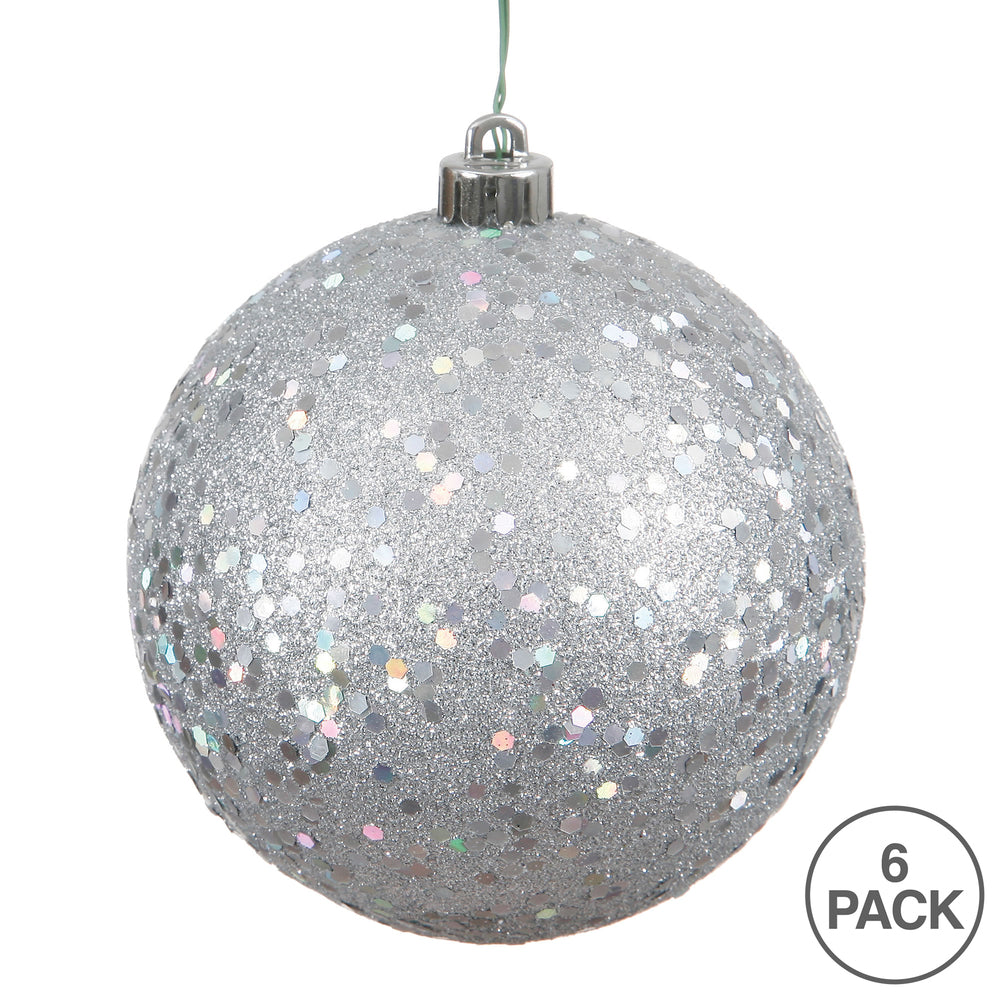 4" Shatterproof Ball Ornament - Silver - Sequin - UV Treated - Bag of 6 — view 4