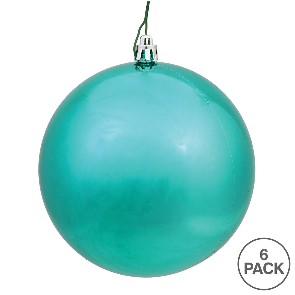 4" Shatterproof Ball Ornament - Teal - Shiny - UV Treated - Bag of 6 — view 4