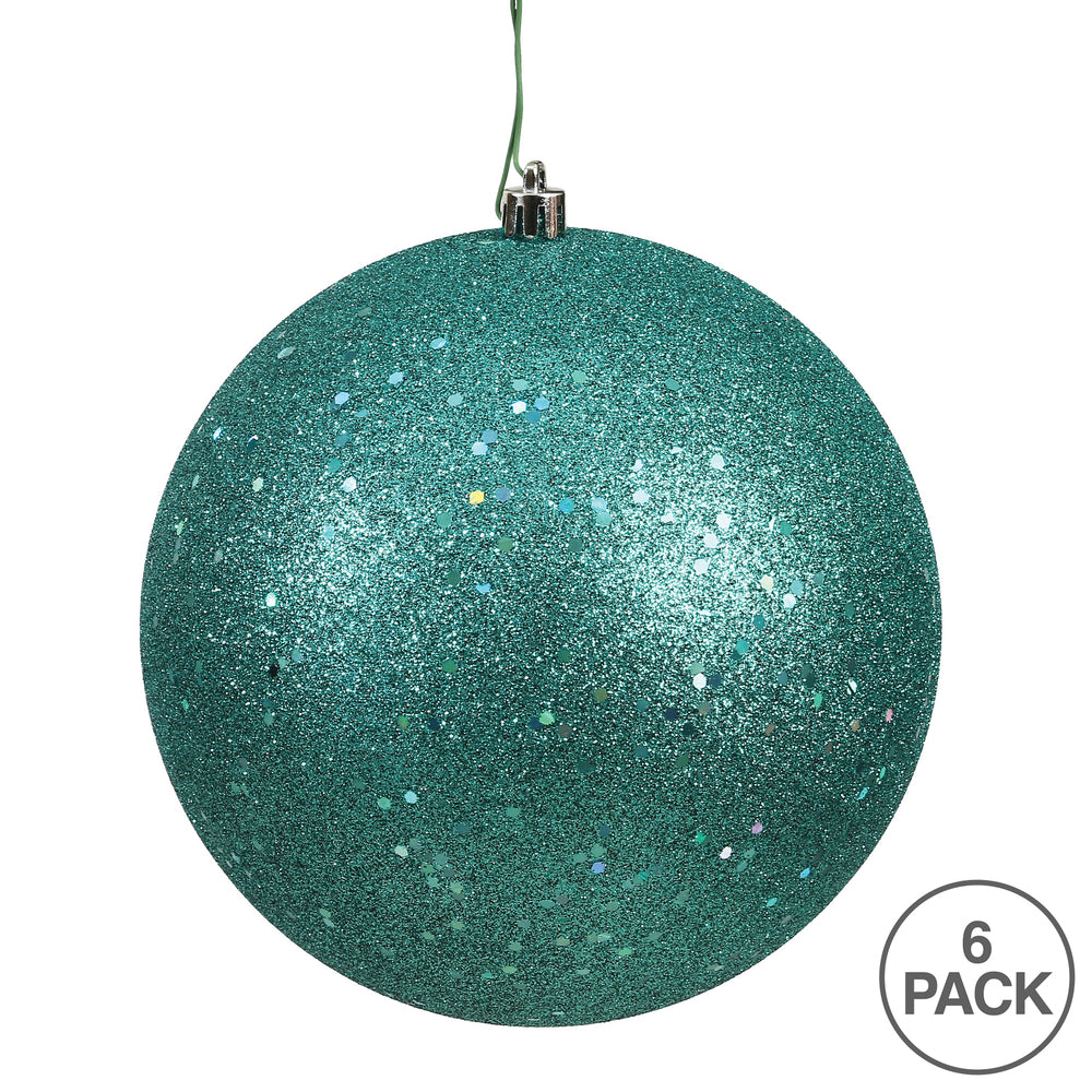 4" Shatterproof Ball Ornament - Teal - Sequin - Bag of 6 — view 4