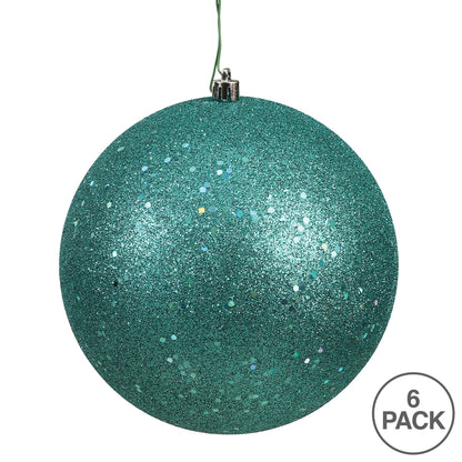 4" Shatterproof Ball Ornament - Teal - Sequin - Bag of 6 — view 4