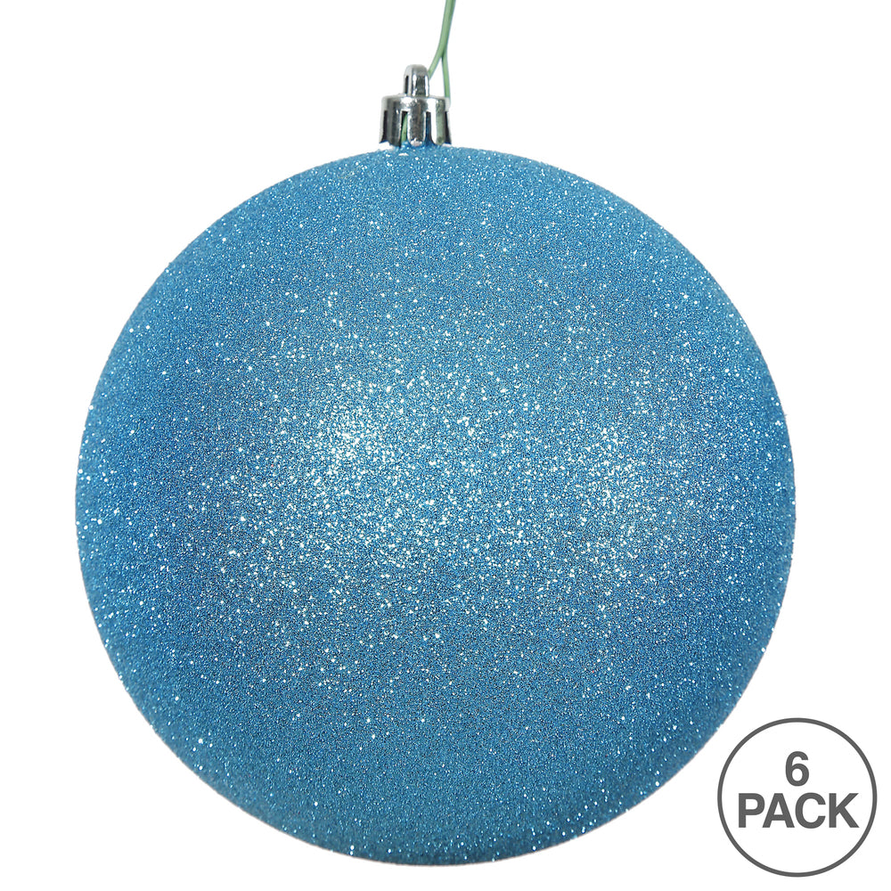 4" Shatterproof Ball Ornament - Turquoise - Glitter - Bag of 6 — view 3