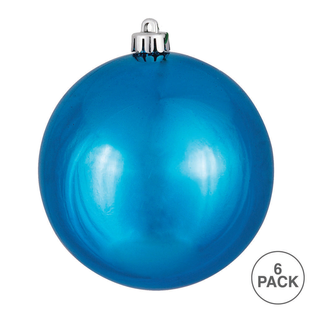 4" Shatterproof Ball Ornament - Turquoise - Shiny - UV Treated - Bag of 6 — view 4