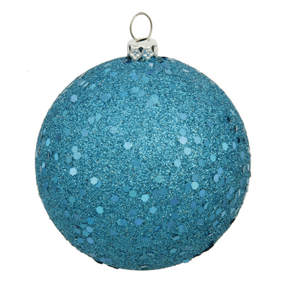 4" Shatterproof Ball Ornament - Turquoise - Sequin - Bag of 6 — view 1