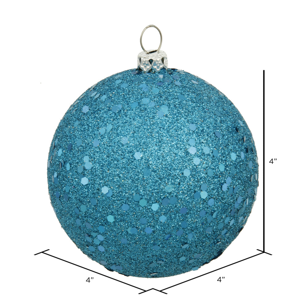 4" Shatterproof Ball Ornament - Turquoise - Sequin - Bag of 6 — view 2