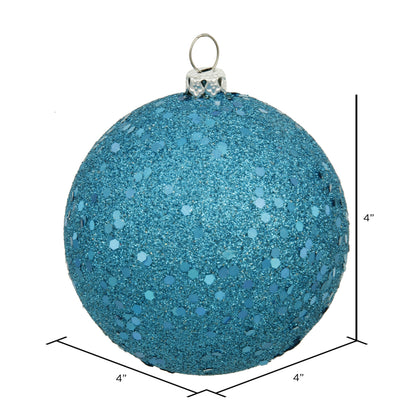 4" Shatterproof Ball Ornament - Turquoise - Sequin - Bag of 6 — view 2