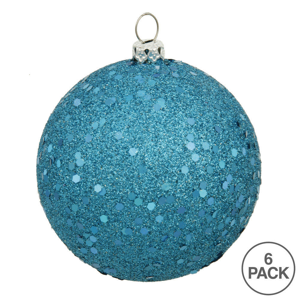4" Shatterproof Ball Ornament - Turquoise - Sequin - Bag of 6 — view 3
