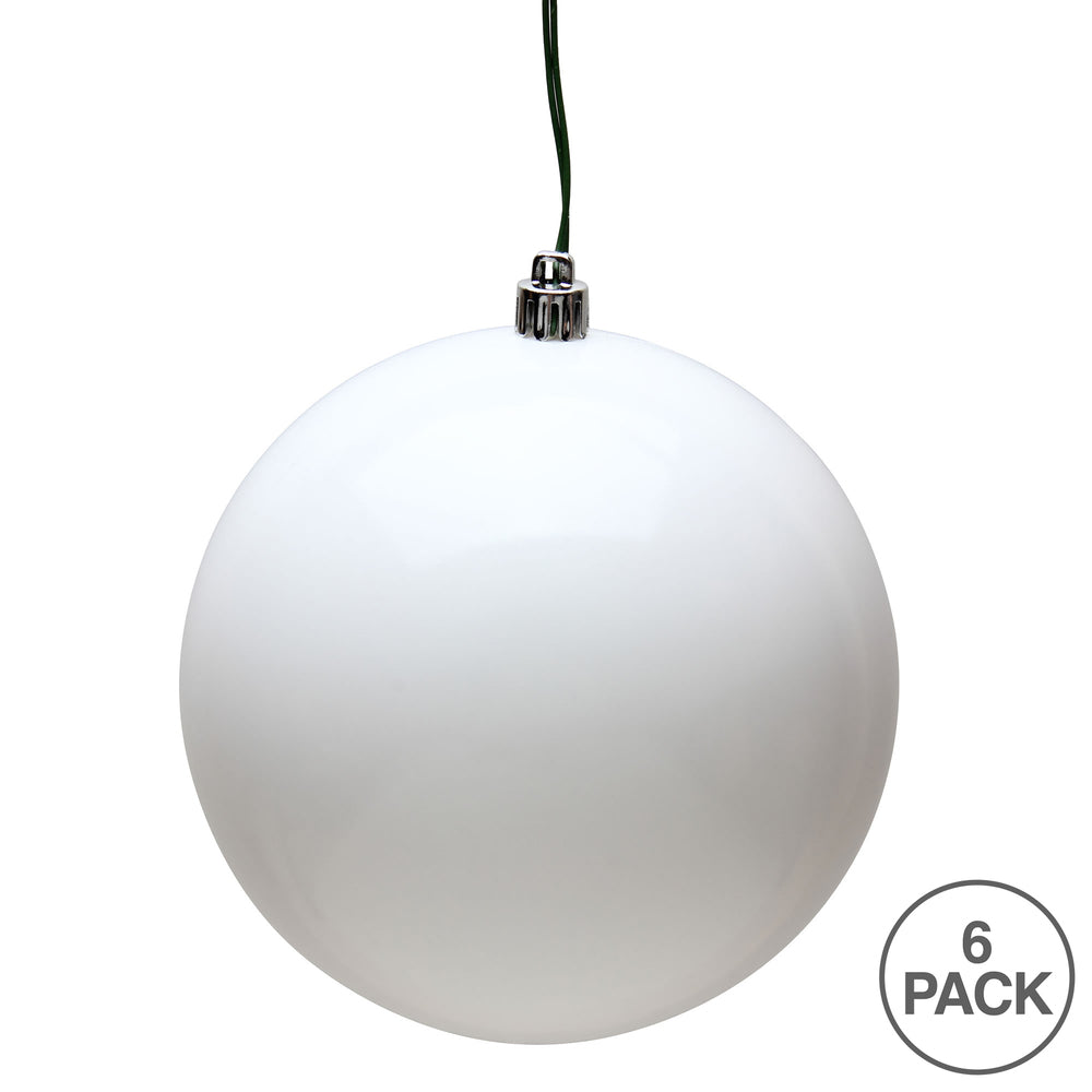 4" UV Treated Ball Ornament - White - Candy - Set of 6 — view 3