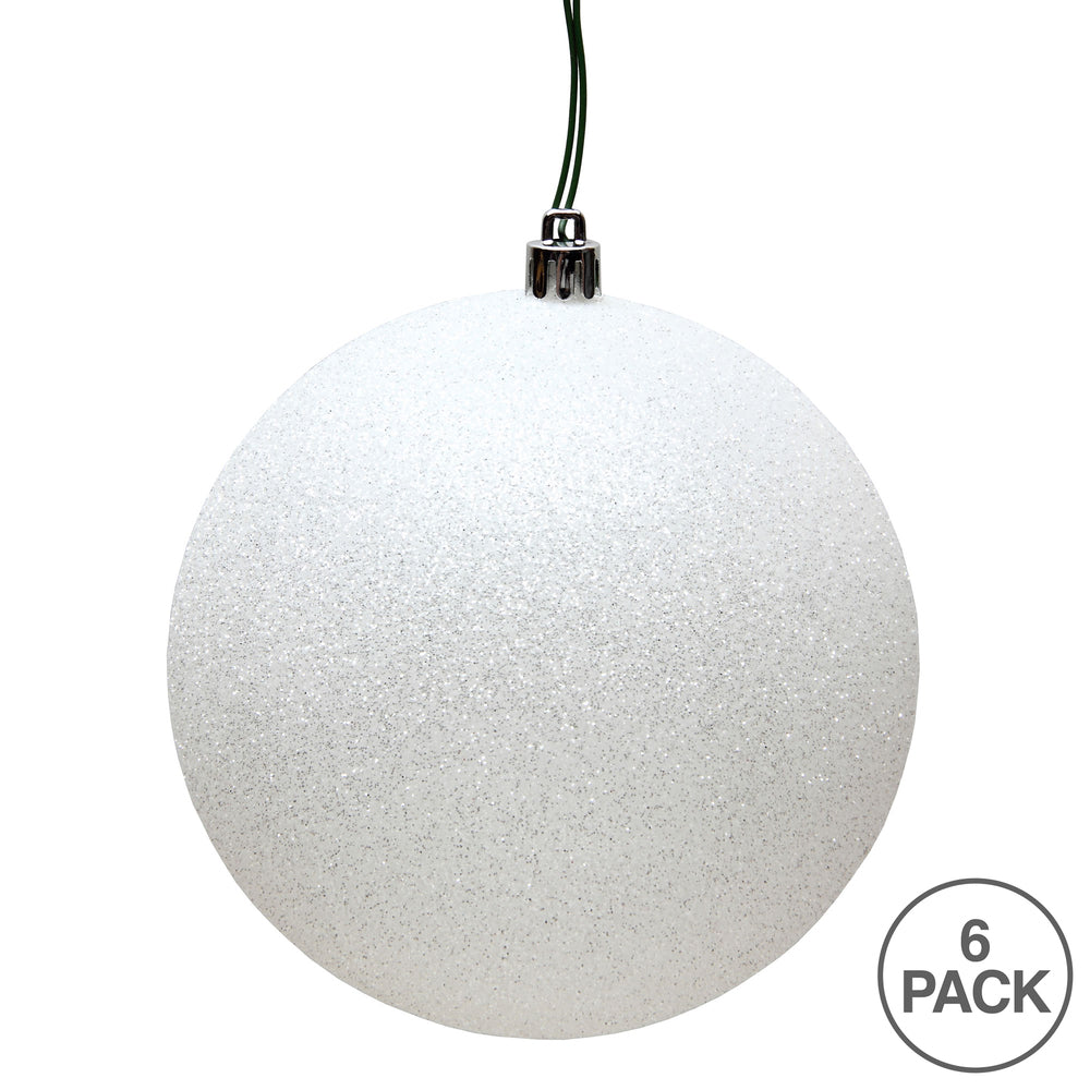 4" UV Treated Ball Ornament - White - Glitter - Set of 6 — view 3