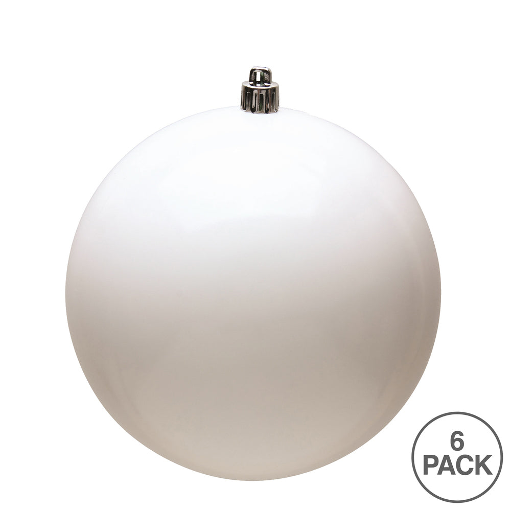 4" UV Treated Ball Ornament - White - Shiny - Set of 6 — view 3