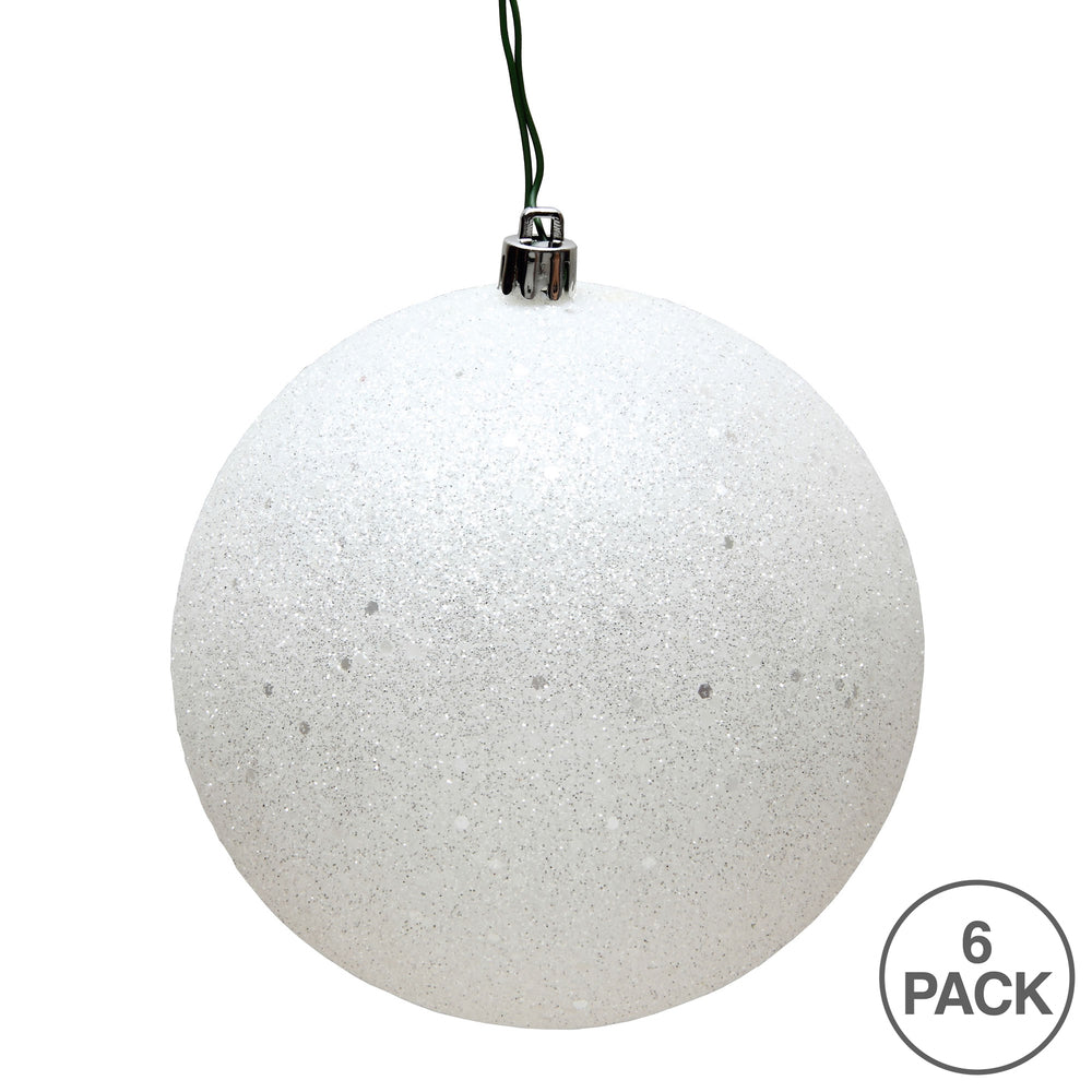 4" UV Treated Ball Ornament - White - Sequin - Set of 6 — view 3