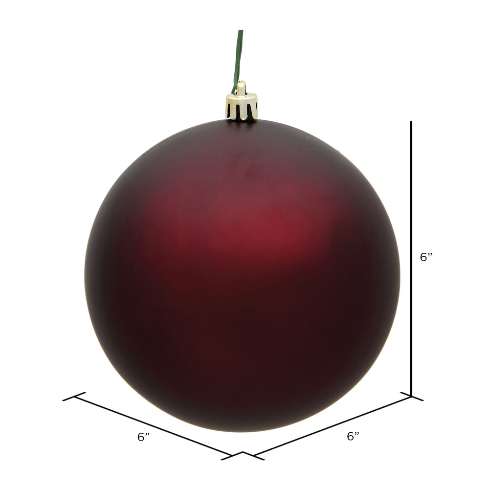 6" Shatterproof Ball Ornament - Burgundy - Matte - UV Treated - Bag of 4 — view 2