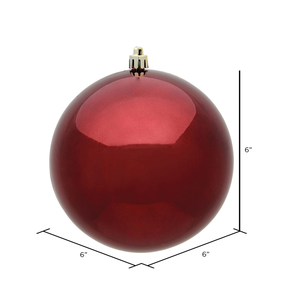 6" Shatterproof Ball Ornament - Burgundy - Shiny - UV Treated - Bag of 4 — view 2