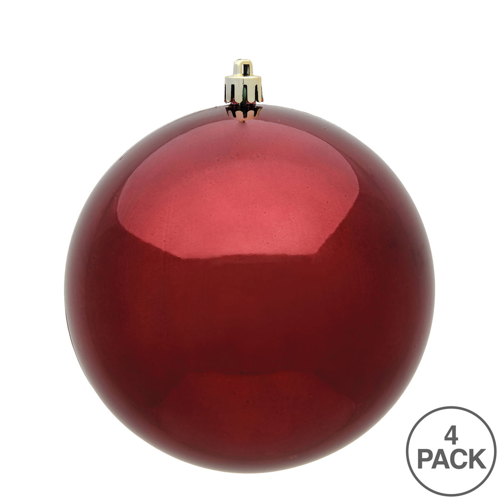 6" Shatterproof Ball Ornament - Burgundy - Shiny - UV Treated - Bag of 4 — view 3