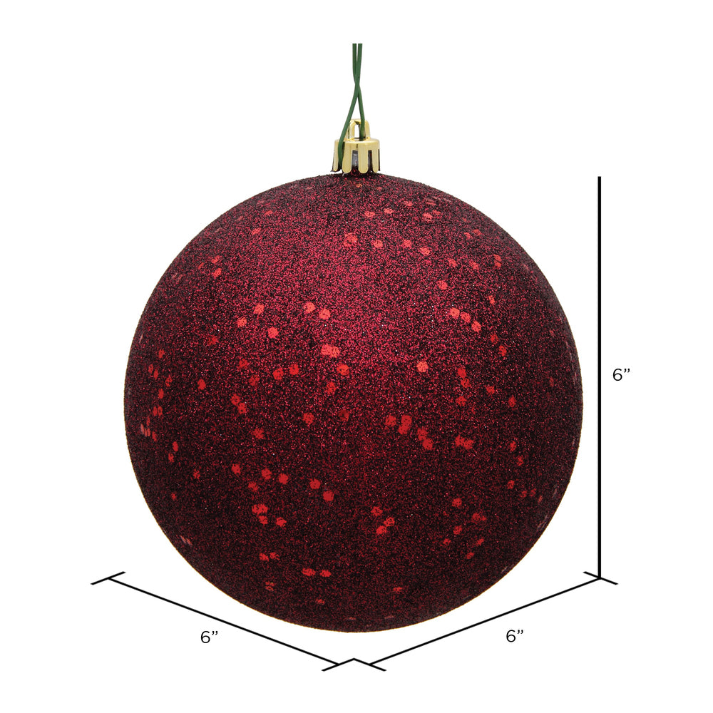 6" Shatterproof Ball Ornament - Burgundy - Sequin - Bag of 4 — view 2