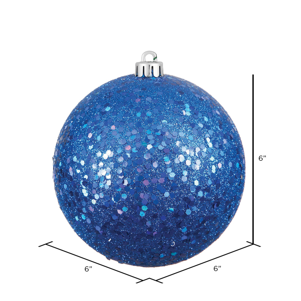 6" Shatterproof Ball Ornament - Blue - Sequin - Bag of 4 — view 2