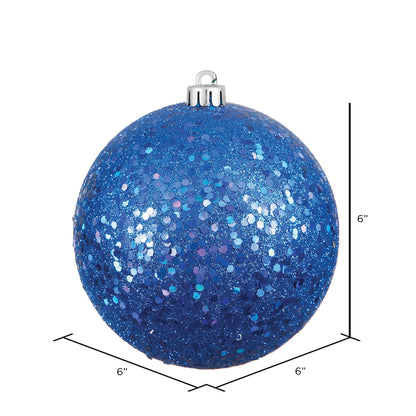 6" Shatterproof Ball Ornament - Blue - Sequin - Bag of 4 — view 2
