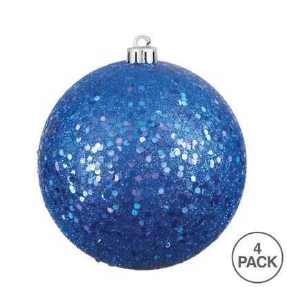 6" Shatterproof Ball Ornament - Blue - Sequin - Bag of 4 — view 3