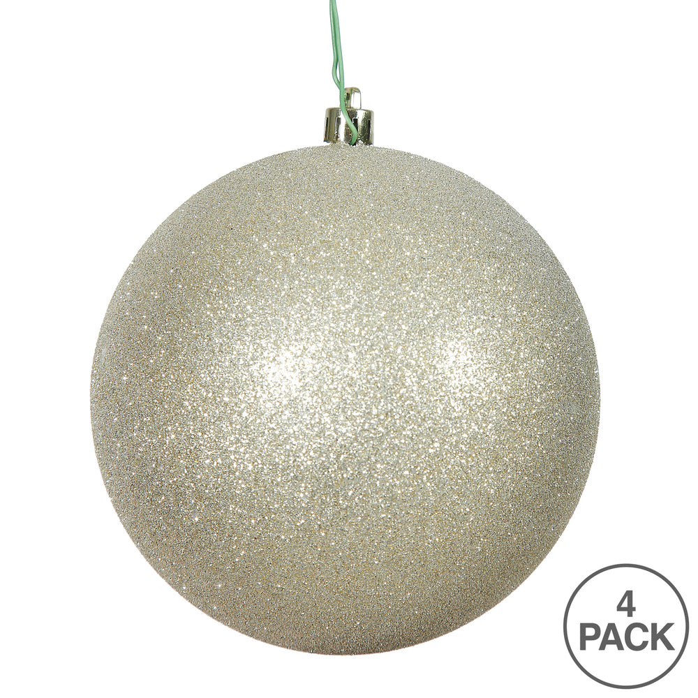 6" Shatterproof Ball Ornament - Champagne - Glitter - Bag of 4 — view 3