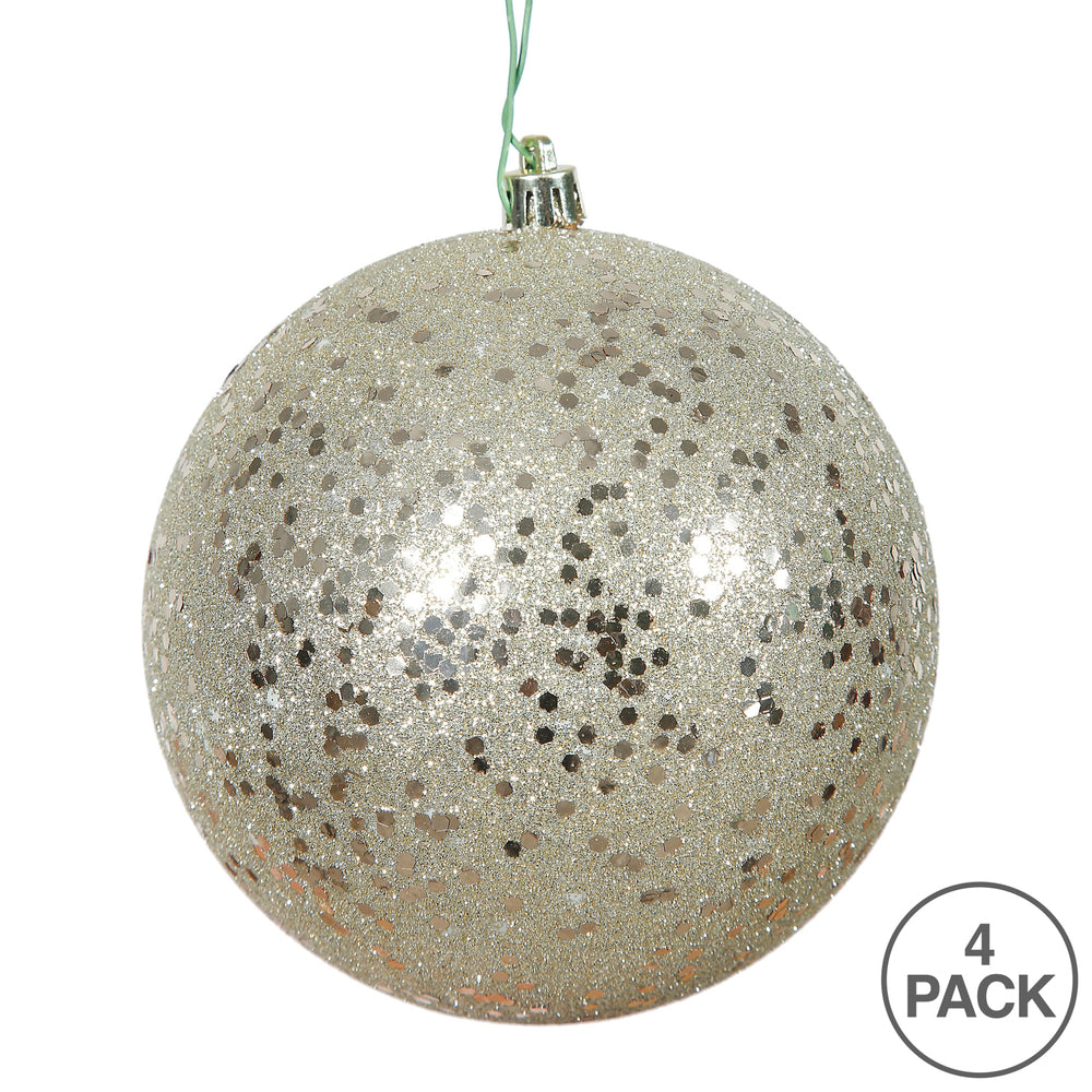 6" Shatterproof Ball Ornament - Champagne - Sequin - Bag of 4 — view 3
