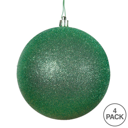6" Shatterproof Ball Ornament - Green - Glitter - Bag of 4 — view 4