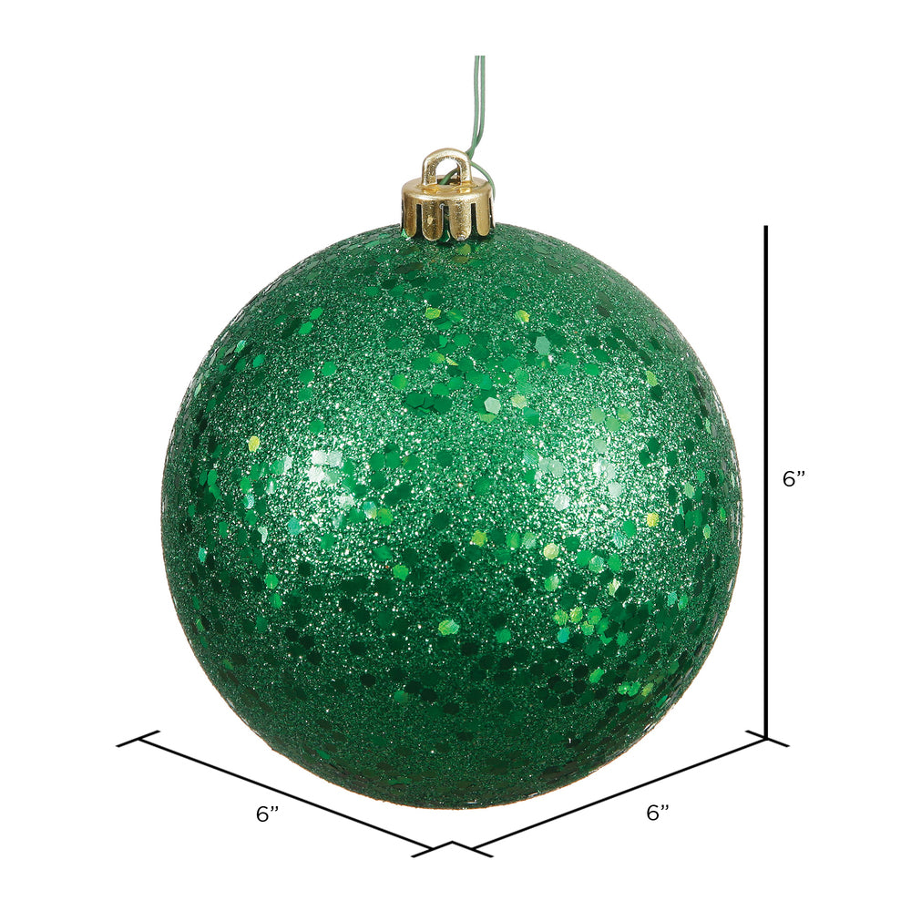 6" Shatterproof Ball Ornament - Green - Sequin - Bag of 4 — view 2