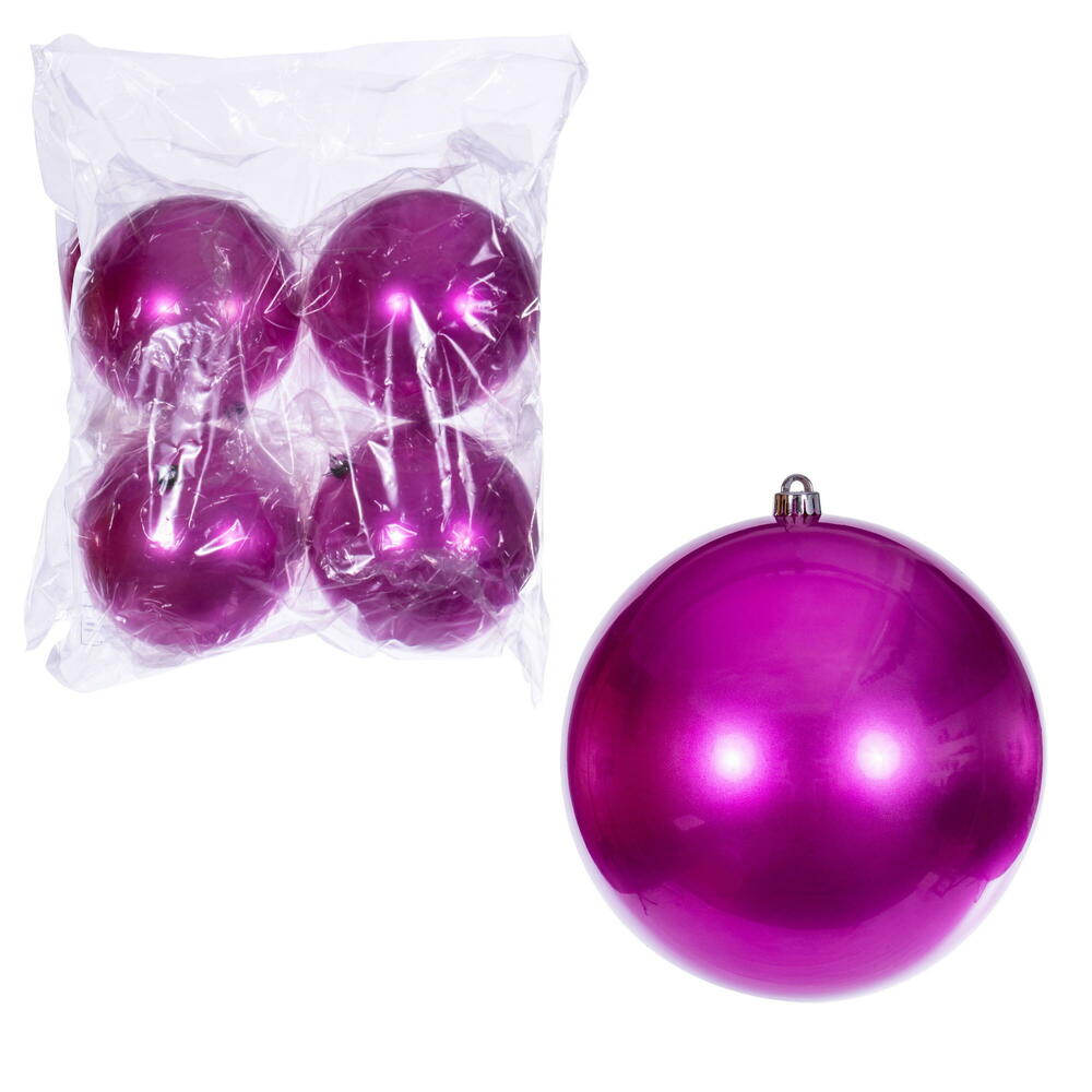 6" Shatterproof Ball Ornament - Hot Pink - Candy - UV Treated - Bag of 4 — view 2
