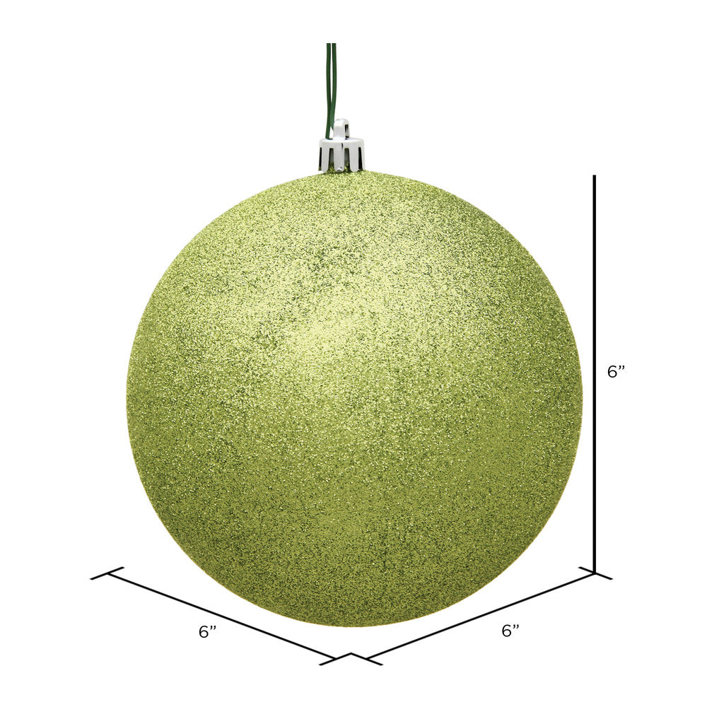 6" Shatterproof Ball Ornament - Lime - Glitter - Bag of 4 — view 2