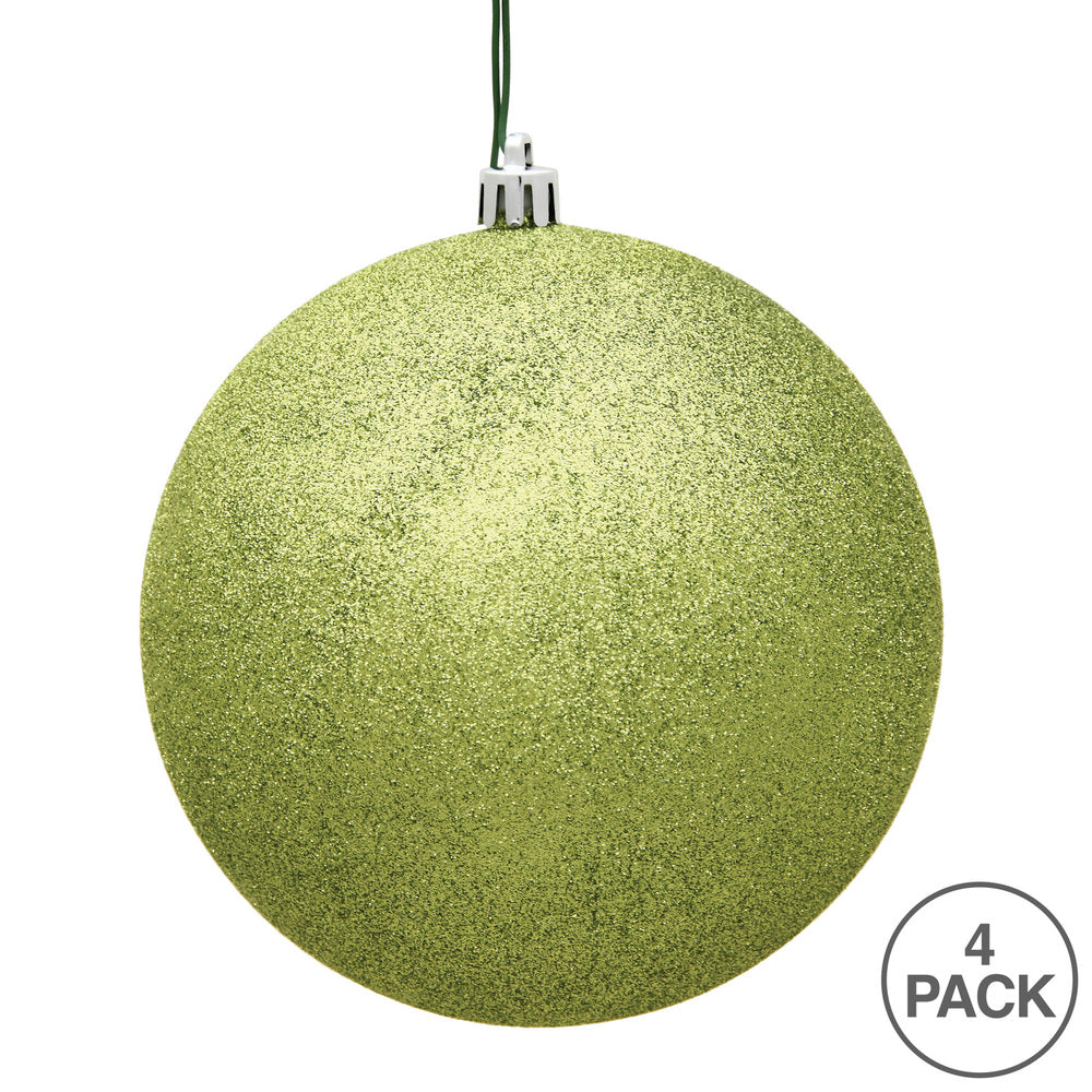 6" Shatterproof Ball Ornament - Lime - Glitter - Bag of 4 — view 3