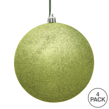 6" Shatterproof Ball Ornament - Lime - Glitter - Bag of 4 — view 3