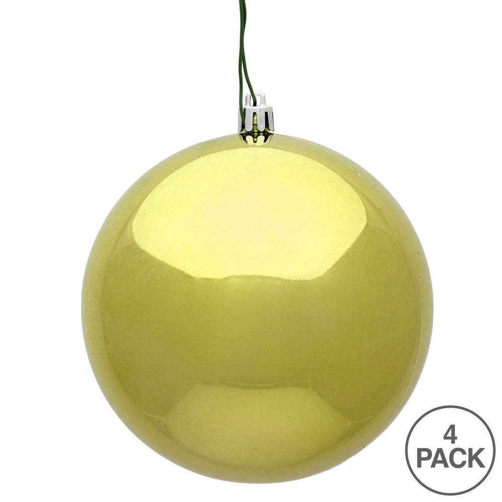 6" Shatterproof Ball Ornament - Lime - Shiny - UV Treated - Bag of 4 — view 3