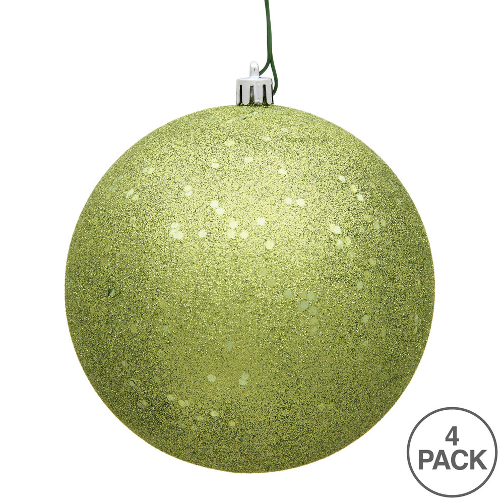 6" Shatterproof Ball Ornament - Lime - Sequin - Bag of 4 — view 3