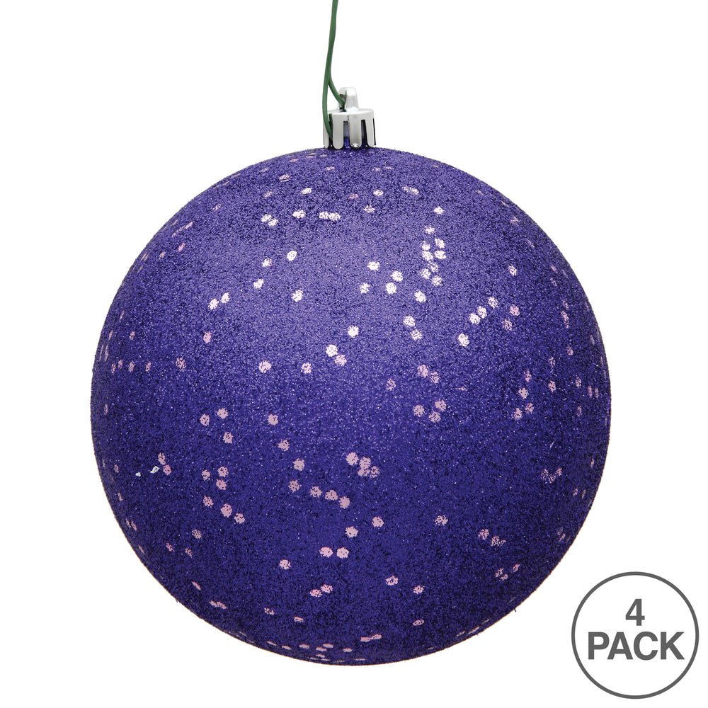 6" Shatterproof Ball Ornament - Purple - Sequin - Bag of 4 — view 3