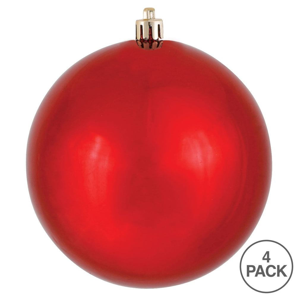 6" Shatterproof Ball Ornament - Red - Shiny - UV Treated - Bag of 4 — view 2