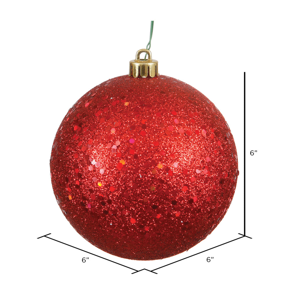 6" Shatterproof Ball Ornament - Red - Sequin - Bag of 4 — view 2