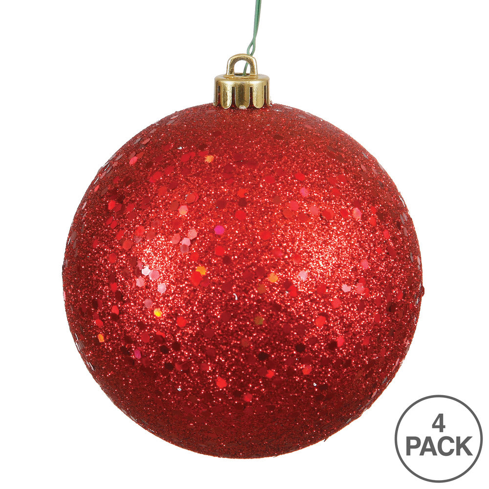 6" Shatterproof Ball Ornament - Red - Sequin - Bag of 4 — view 3