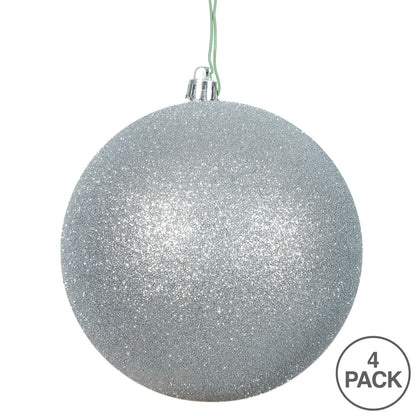 6" Shatterproof Ball Ornament - Silver -  Glitter - Bag of 4 — view 3