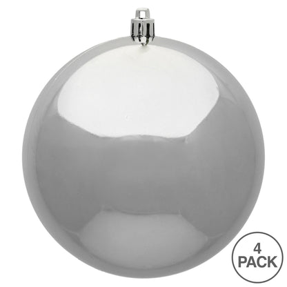 6" Shatterproof Ball Ornament - Silver - Shiny - UV Treated - Bag of 4 — view 2