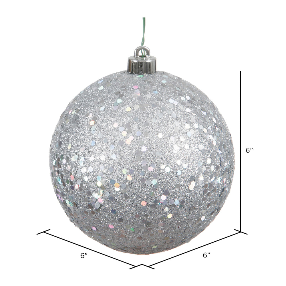 6" Shatterproof Ball Ornament - Silver - Sequin - Bag of 4 — view 2