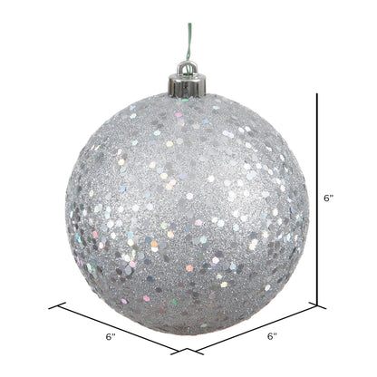 6" Shatterproof Ball Ornament - Silver - Sequin - Bag of 4 — view 2