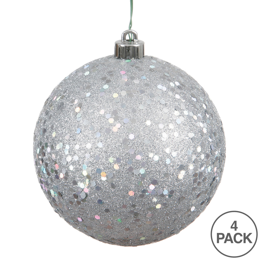 6" Shatterproof Ball Ornament - Silver - Sequin - Bag of 4 — view 3