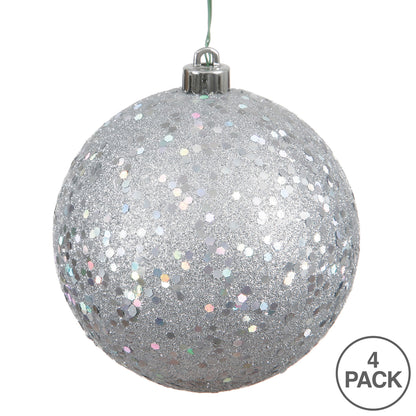 6" Shatterproof Ball Ornament - Silver - Sequin - Bag of 4 — view 3